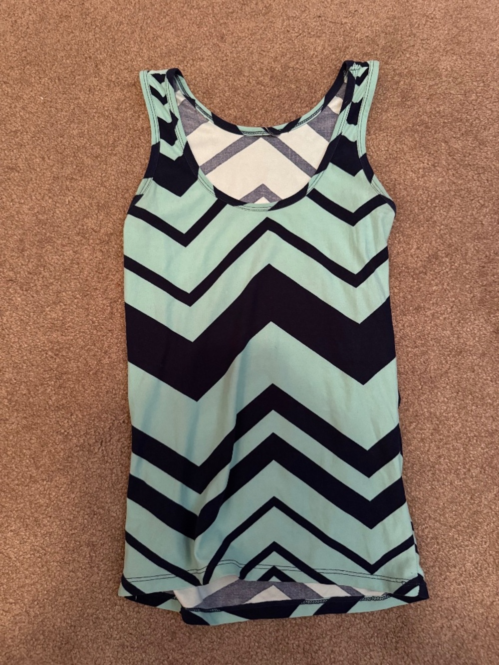 Teal and dark blue zigzag tank top